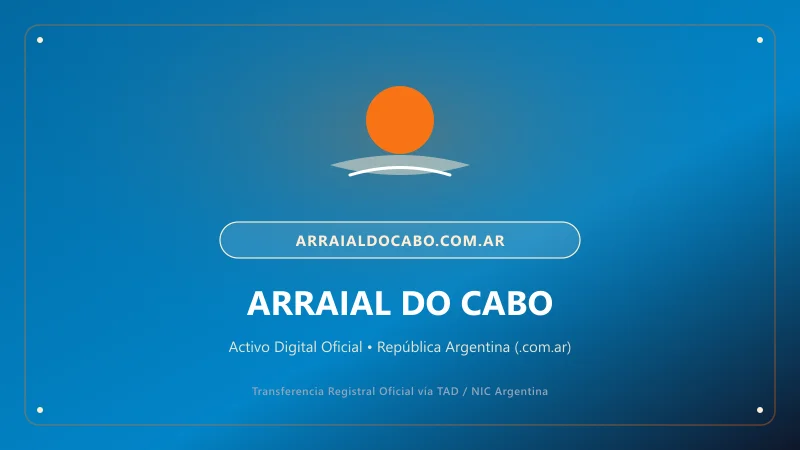 Identidad visual y presentación comercial del nombre de dominio arraialdocabo.com.ar en venta
